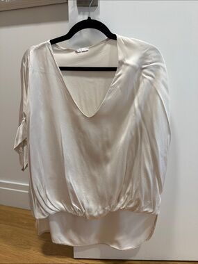 Silky Ivory V-Neck Blouse